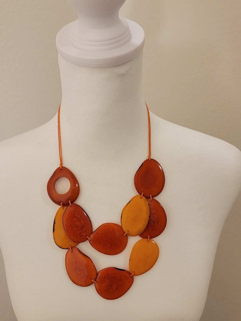 Tagua By Soraya Cedeno: Boho Statement Necklace in Orange and Amber Colors